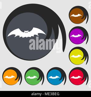 Bat Symbol unterzeichnen. Symbol auf acht farbigen Tasten. Vector Illustration Stock Vektor