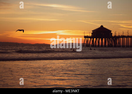 Huntington Beach Pier Sonnenuntergang Stockfoto