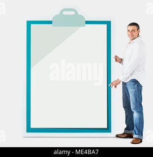 Mann mit großen Zwischenablage mockup Stockfoto