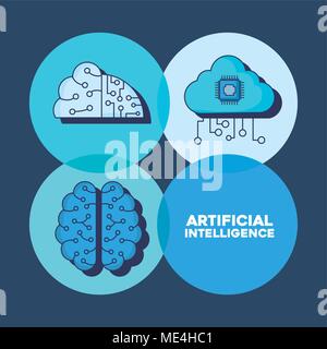 Icon Set von künstlicher Intelligenz Konzept über bunte Kreise und blauen Hintergrund, farbenfrohen Design Vector Illustration Stock Vektor