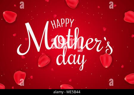 Happy Mother's Day. Rosenblätter und Candy Herzen. Licht glitzert. Blumen für Mama. Ich liebe Mama. Gruß Einladungskarte. Romantische Banner. Red backgrou Stock Vektor