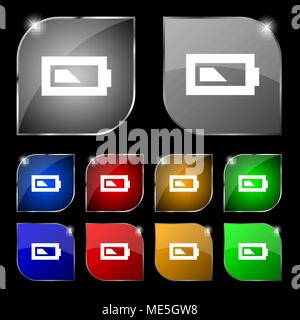 Batterie Hälfte Symbol unterzeichnen. Set aus 10 farbigen Buttons mit Blendschutz. Vector Illustration Stock Vektor