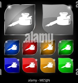 Feder und Tinte auf das Symbol anmelden. Set aus 10 farbigen Buttons mit Blendschutz. Vector Illustration Stock Vektor