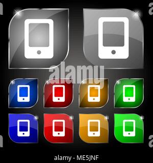 Tablet Symbol unterzeichnen. Set aus 10 farbigen Buttons mit Blendschutz. Vector Illustration Stock Vektor