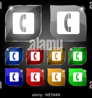 Symbol auf dem Hörer. Set aus 10 farbigen Buttons mit Blendschutz. Vector Illustration Stock Vektor