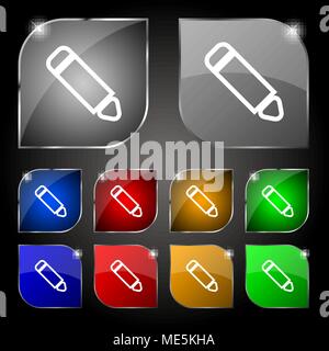 Stift -Symbol. Set aus 10 farbigen Buttons mit Blendschutz. Vector Illustration Stock Vektor