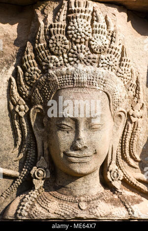 Closeup Stein von prasat Bayon Tempel, Angkor Thom zu Kambodscha Stockfoto