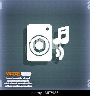 Musik Spalte, Disco, Musik, Melodie, Lautsprecher Symbol Symbol auf dem blau-grünen Abstrakt Hintergrund mit Schatten und Platz für Ihren Text. Vector Illustration Stock Vektor