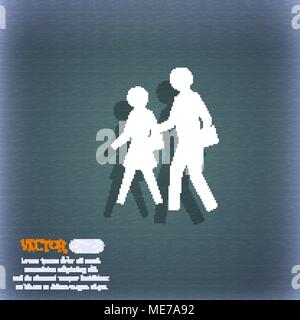 Crosswalk Symbol Symbol auf dem blau-grünen Abstrakt Hintergrund mit Schatten und Platz für Ihren Text. Vector Illustration Stock Vektor