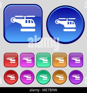 Hubschrauber Symbol unterzeichnen. Ein Set von 12 Vintage Buttons für Ihre Konstruktion. Vector Illustration Stock Vektor