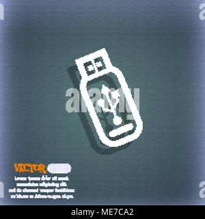 Usb-Flash-Laufwerk Symbol Symbol auf dem blau-grünen Abstrakt Hintergrund mit Schatten und Platz für Ihren Text. Vector Illustration Stock Vektor
