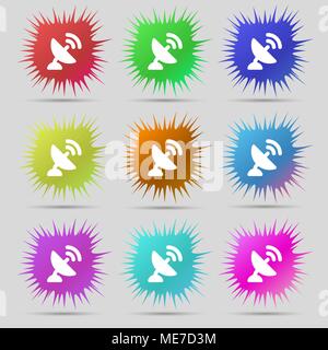 Sat-Antenne Symbol unterzeichnen. Ein Satz von neun ursprünglichen Nadel buttons. Vector Illustration Stock Vektor