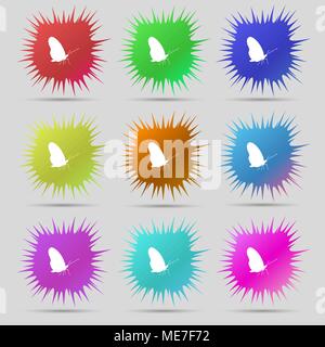 Schmetterling Symbol unterzeichnen. Ein Satz von neun ursprünglichen Nadel buttons. Vector Illustration Stock Vektor