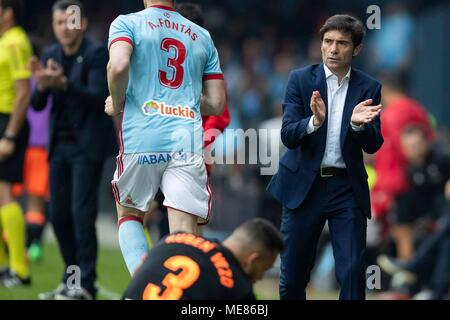 Marcelino Gesten, während der spanischen La Liga Fußball Match zwischen RC Celta und Valencia an der Balaidos Stadion in Vigo, Spanien, Dienstag, 21. April 2018. Cordon drücken Sie Stockfoto