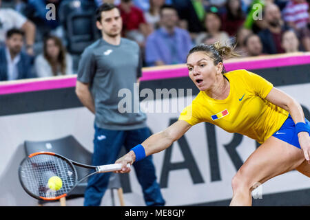 April 22, 2018: Simona Halep (ROU) während der FED Cup durch BNP Spiel 2018 zwischen Rumänien und der Schweiz im Sala Polivalenta, Cluj-Napoca, Rumänien ROU. Copyright: Cronos/Catalin Soare Stockfoto