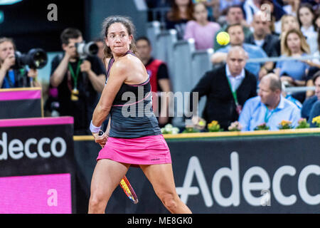April 22, 2018: Patty Schnyder (SUI) während der FED Cup durch BNP Spiel 2018 zwischen Rumänien und der Schweiz im Sala Polivalenta, Cluj-Napoca, Rumänien ROU. Copyright: Cronos/Catalin Soare Stockfoto