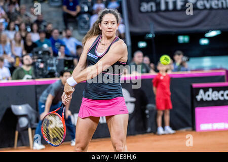 April 22, 2018: Patty Schnyder (SUI) während der FED Cup durch BNP Spiel 2018 zwischen Rumänien und der Schweiz im Sala Polivalenta, Cluj-Napoca, Rumänien ROU. Copyright: Cronos/Catalin Soare Stockfoto