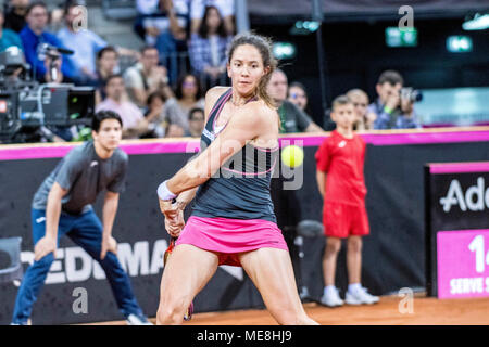 April 22, 2018: Patty Schnyder (SUI) während der FED Cup durch BNP Spiel 2018 zwischen Rumänien und der Schweiz im Sala Polivalenta, Cluj-Napoca, Rumänien ROU. Copyright: Cronos/Catalin Soare Stockfoto