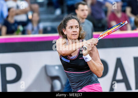 April 22, 2018: Patty Schnyder (SUI) während der FED Cup durch BNP Spiel 2018 zwischen Rumänien und der Schweiz im Sala Polivalenta, Cluj-Napoca, Rumänien ROU. Copyright: Cronos/Catalin Soare Stockfoto