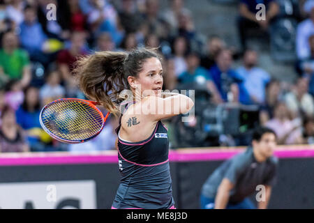 April 22, 2018: Patty Schnyder (SUI) während der FED Cup durch BNP Spiel 2018 zwischen Rumänien und der Schweiz im Sala Polivalenta, Cluj-Napoca, Rumänien ROU. Copyright: Cronos/Catalin Soare Stockfoto