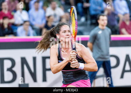 April 22, 2018: Patty Schnyder (SUI) während der FED Cup durch BNP Spiel 2018 zwischen Rumänien und der Schweiz im Sala Polivalenta, Cluj-Napoca, Rumänien ROU. Copyright: Cronos/Catalin Soare Stockfoto