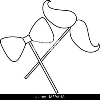 Hipster Schnurrbart und Bow Tie in Stick Stock Vektor