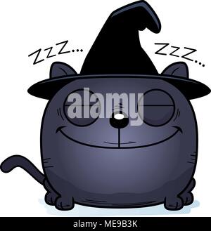 Eine Karikatur Illustration einer Katze in einen Hexenhut ein Nickerchen. Stock Vektor