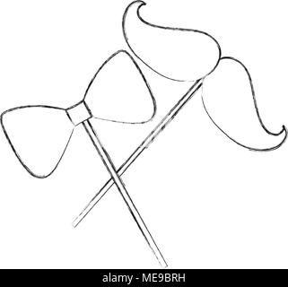 Hipster Schnurrbart und Bow Tie in Stick Stock Vektor