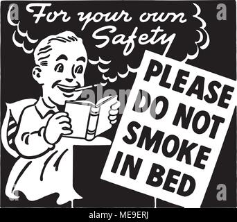 Rauchen Sie nicht im Bett - Retro Ad Kunst Banner Stock Vektor