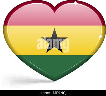 Fahnen von Ghana in der Form eines Herzens mit Highlights auf den Kanten. Vector Illustration Stock Vektor