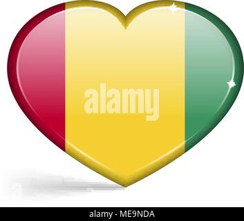 Flaggen von Guinea in Form eines Herzens mit Highlights auf den Kanten. Vector Illustration Stock Vektor