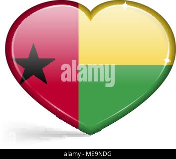 Flaggen von Guinea-bissau in der Form eines Herzens mit Highlights auf den Kanten. Vector Illustration Stock Vektor