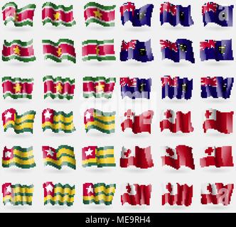 Suridame, Saint Helena, Togo, Tonga. Satz von 36 Flaggen der Länder der Welt. Vector Illustration Stock Vektor