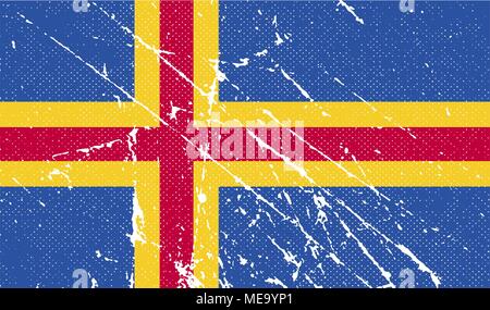 Flagge von Aland mit alten Textur. Vector Illustration Stock Vektor