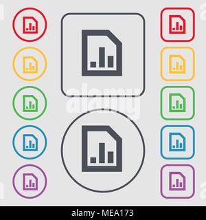 Wachstum und Entwicklung Konzept. Grafik der Rate icon anmelden. Symbol auf der Runde und quadratische Tasten mit Rahmen. Vector Illustration Stock Vektor