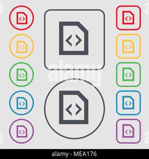 Programmierung code Symbol unterzeichnen. Symbol auf der Runde und quadratische Tasten mit Rahmen. Vector Illustration Stock Vektor