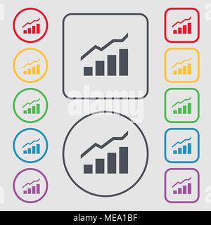 Wachstum und Entwicklung Konzept. Grafik der Rate icon anmelden. Symbol auf der Runde und quadratische Tasten mit Rahmen. Vector Illustration Stock Vektor