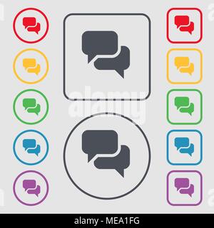 Sprechblase, denke Wolkensymbol unterzeichnen. Symbol auf der Runde und quadratische Tasten mit Rahmen. Vector Illustration Stock Vektor