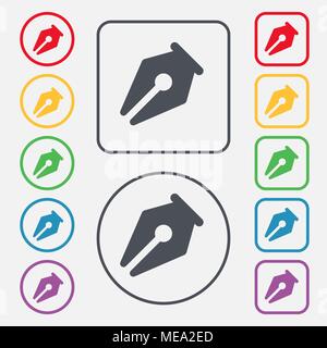 Stift-symbol unterzeichnen. Symbol auf der Runde und quadratische Tasten mit Rahmen. Vector Illustration Stock Vektor
