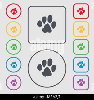 Trace hunde Symbol unterzeichnen. Symbol auf der Runde und quadratische Tasten mit Rahmen. Vector Illustration Stock Vektor