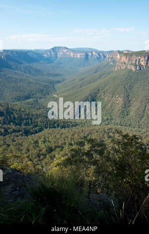 Blick von Evans Lookout. Blue Mountains, New South Wales. Stockfoto