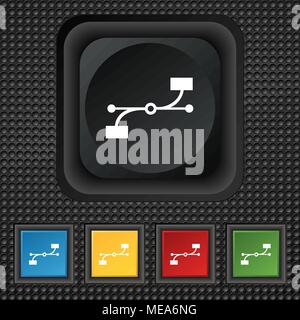 Bézierkurve Symbol unterzeichnen. Symbol farbige Schaltflächen auf schwarze Textur zum Quadrat. Vector Illustration Stock Vektor