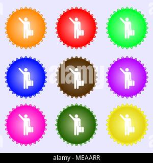 Touristische Symbol unterzeichnen. Ein Set von 9 verschiedenen farbigen Etiketten. Vector Illustration Stock Vektor