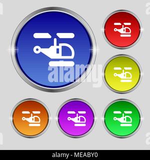Hubschrauber Symbol unterzeichnen. Runde Symbol auf hellen farbigen Buttons. Vector Illustration Stock Vektor