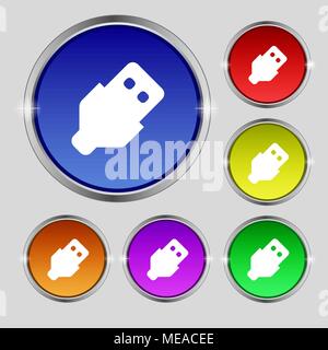 USB-Symbol. Runde Symbol auf hellen farbigen Buttons. Vector Illustration Stock Vektor