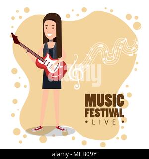 Musik Festival live mit Frau spielen e-gitarre Vector Illustration Design Stock Vektor