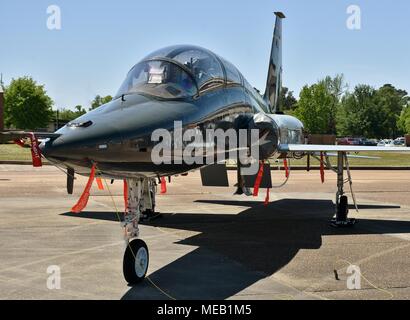 Ein US Air Force T-38 Talon auf der Landebahn von Columbus Air Force Base in Florida. Dieses T-38 wird als Training Jet für studentische Piloten genutzt. Stockfoto