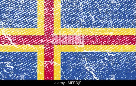 Flagge von Aland mit alten Textur. Vector Illustration Stock Vektor