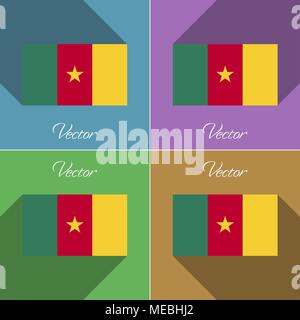 Flaggen von Kamerun. Satz von Farben flachen Bauweise und lange Schatten. Vector Illustration Stock Vektor