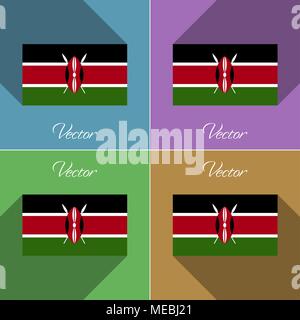Fahnen von Kenia. Satz von Farben flachen Bauweise und lange Schatten. Vector Illustration Stock Vektor